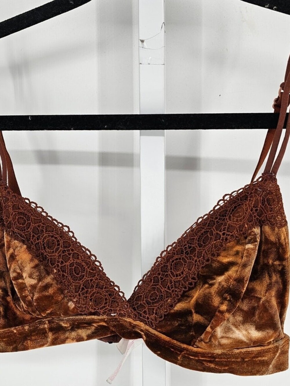 Xhilaration Womens Sz S Triangle Bralette Bra Crushed Velvet Gold Rust Color